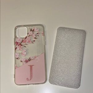 Floral Initial J Phone Case - Pink iPhone